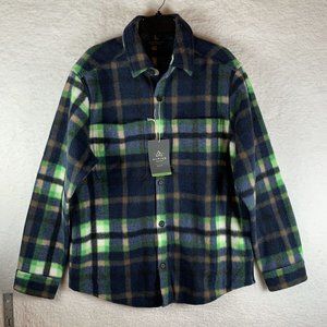 Alpine Design Shacket Shirt Jacket Men's Medium Navy Plaid‎ Fleece Collar 7025